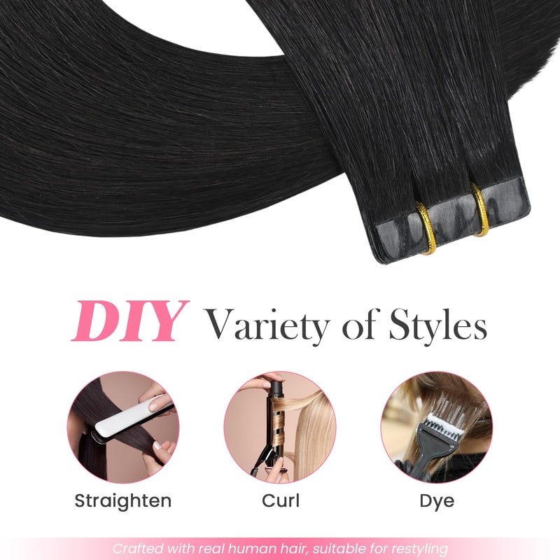 Aison Natural Black Tape in Hair Extensions Human Hair 16 Inches 30g 20 Pcs/Pack Hair Extensions Tape in - Image 5